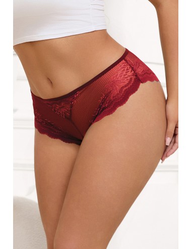 Tanga dentelle bijou Coeur Bordeaux - Litolu Lingerie
